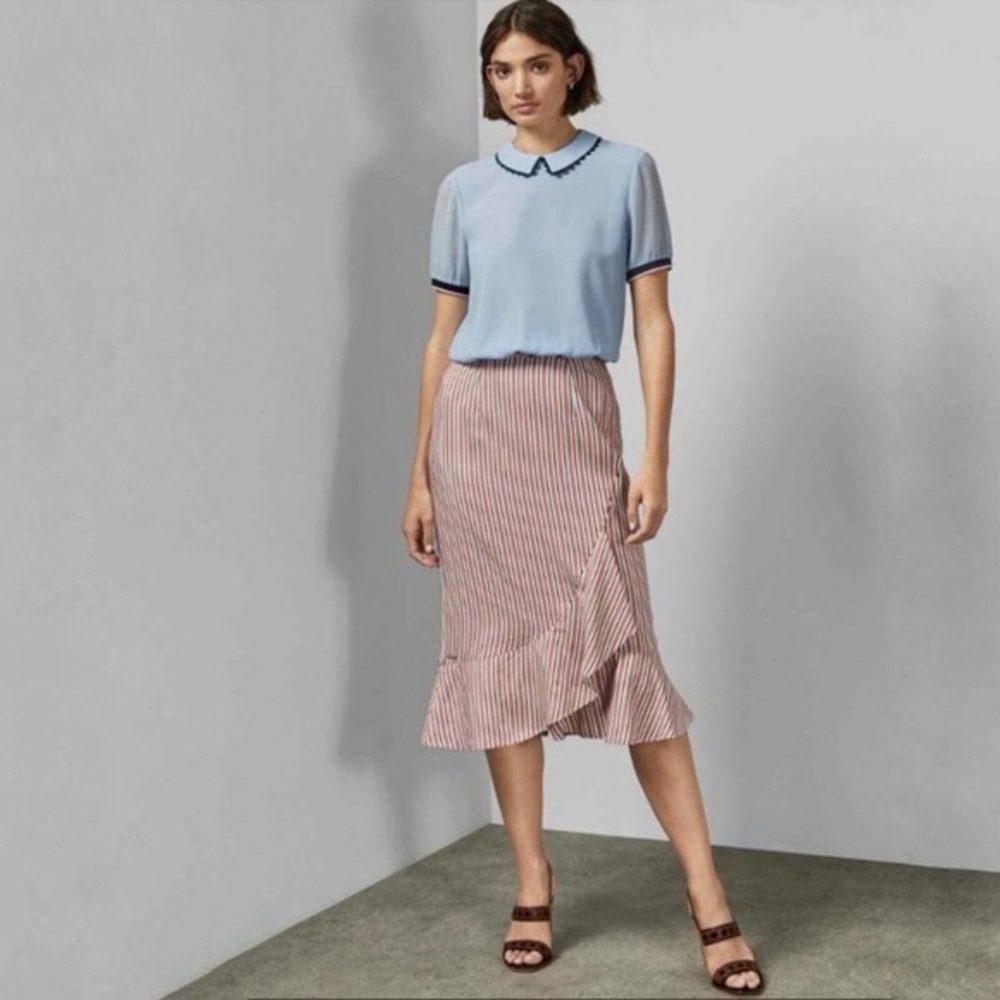 Ted Baker London Coryn Striped Ruffle Midi Skirt Size 3